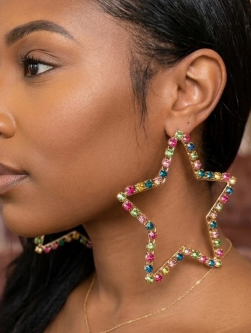 Sophia Collection Gold Star Oversized Large Hoop Blink Earrings NWT